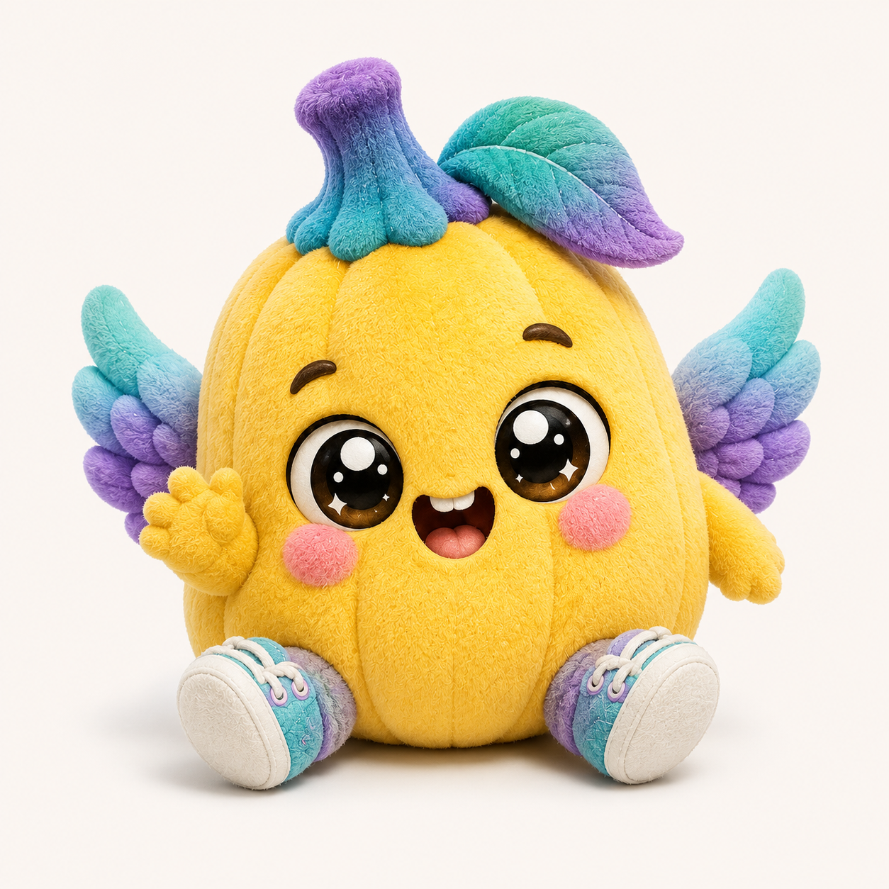 Soft Squashana plushie concept with wings and Solana colors